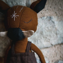 Charger l'image dans la galerie, Boar-inspired linen animal doll, part of the Wild Kin collection, showcasing intricate embroidery and eco-friendly stuffing