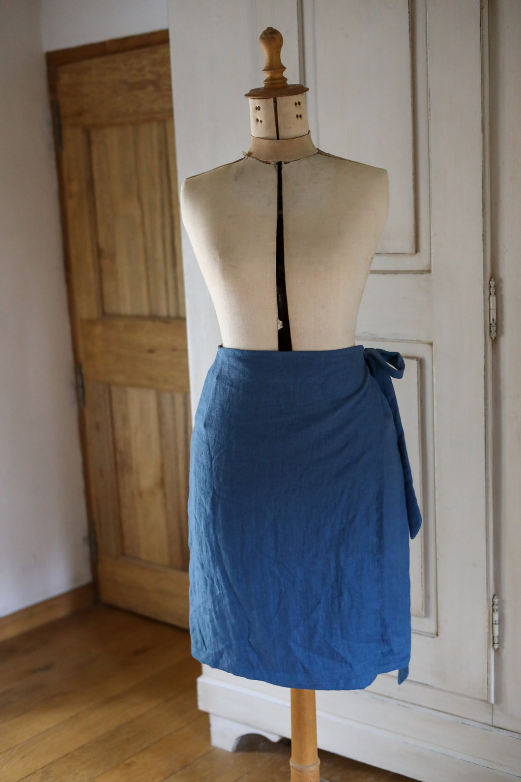 Linen Wrap Skirt - Cornflower